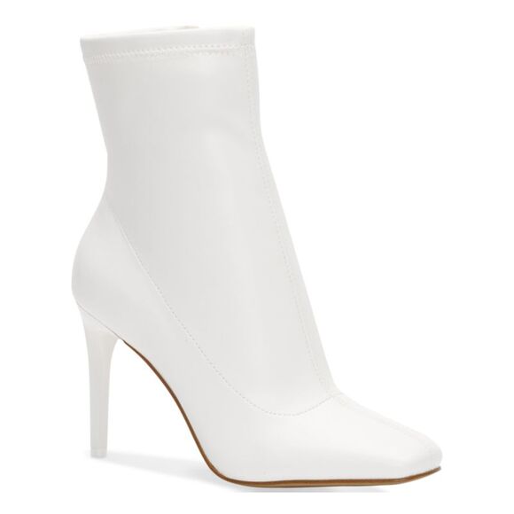 INC Shoes - INC Womens White Padded Stretch Vidalia Square Toe Stiletto Zip-Up Booties 9.5 M